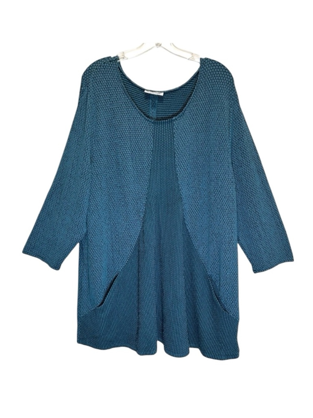 NorthStyle Teal Textured Lagenlook Long Line Oversized Knit Tunic Top - Size 1X